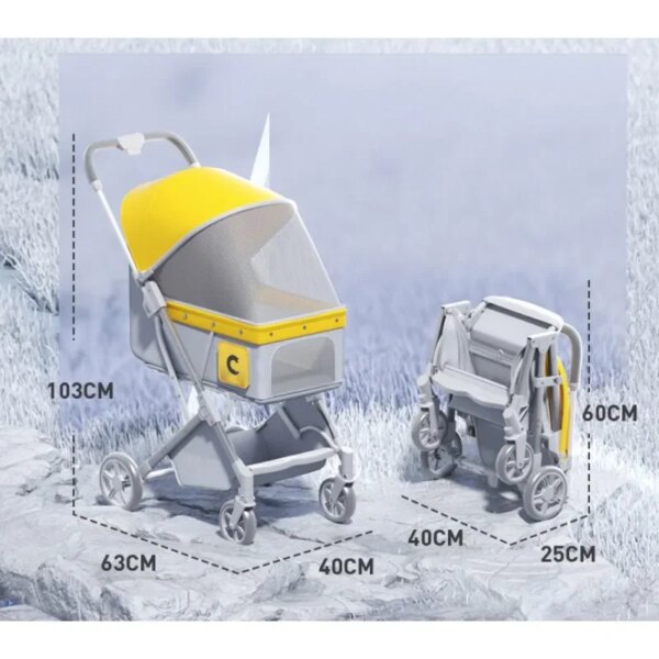 4-Wheel Foldable Pet Stroller for Small/Medium Dogs and Cats with Breathable and Visible Mesh for All-Season pet backpack - Image 6